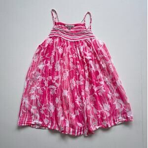 Oscar De La Renta Girls Pink Floral Gauzy Cotton Sleeveless Sun Dress / Medium